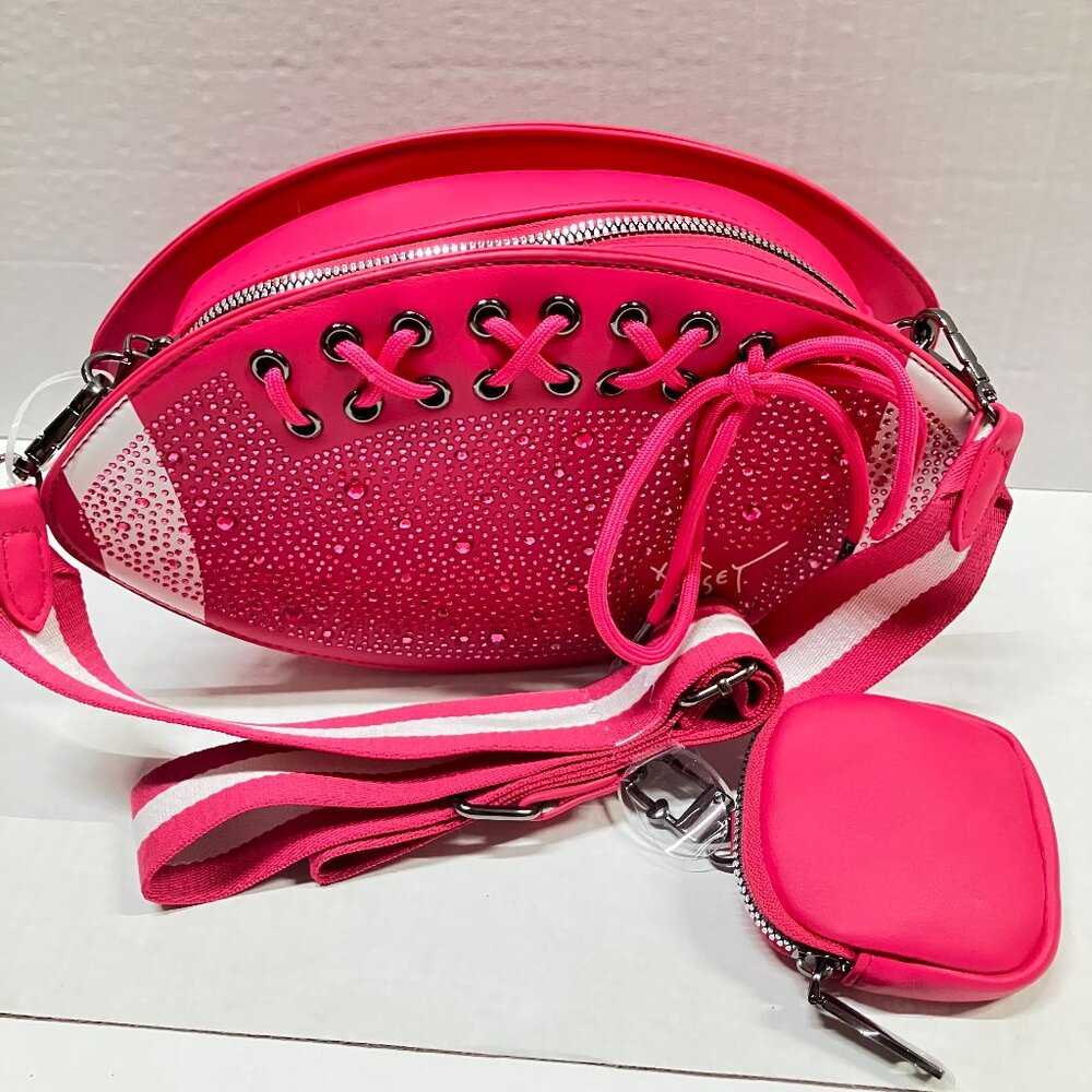 Betsey Johnson XOFUMBLE Kitsch Bling Rhinestone Football Web Strap & Coinpurse - Picture 1 of 5